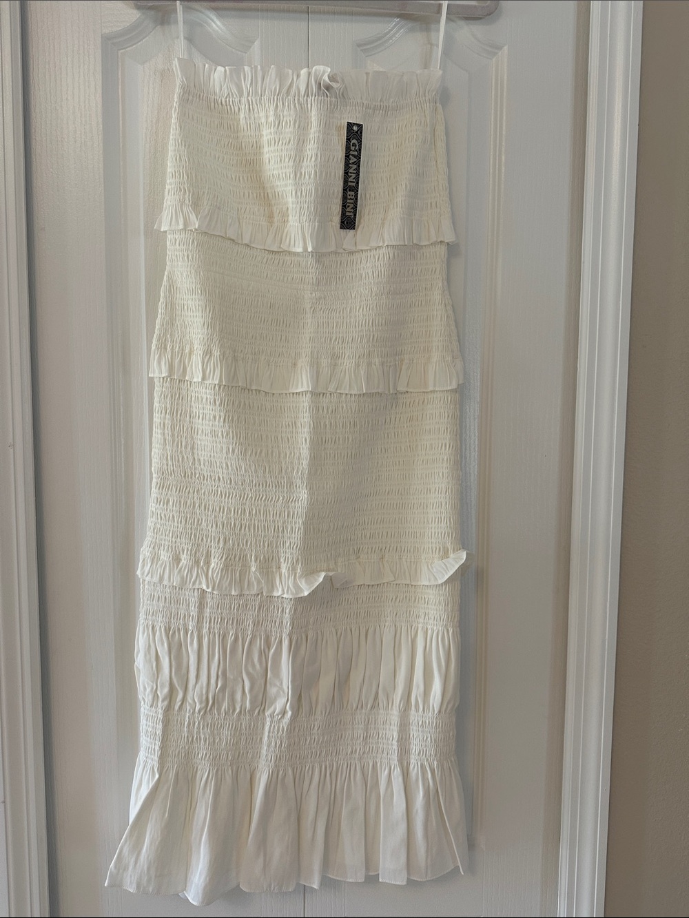 Gianni Bini White Tiered Smocked Maxi Dress